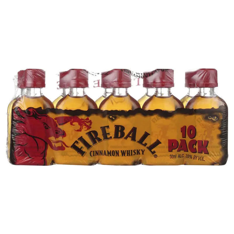 Fireball Cinnamon Whisky Flavored Whiskey, 10 Pack 50 Ml