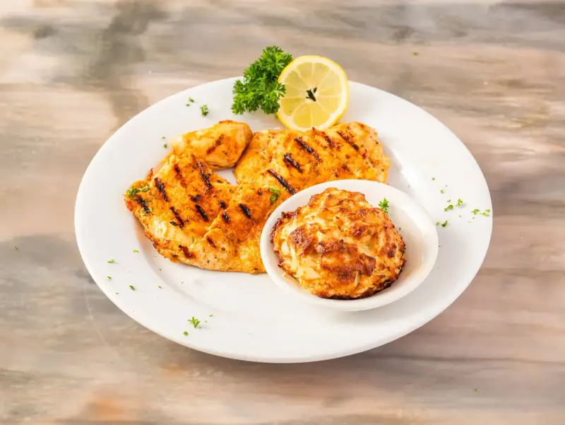 Chicken Breast  and  Crab Cake.