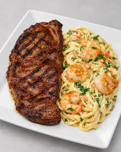 N.Y Steak  and  Shrimp Alfredo